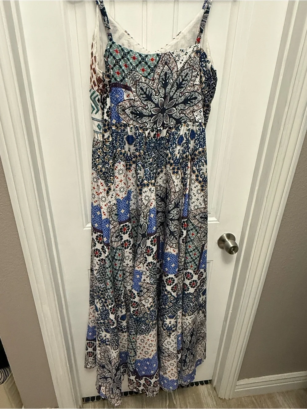 Cupio Floral Embroidered Boho Gypsy Hippie Maxi Dress Festival Large (55-7)